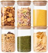 Glass Food Storage Jars 37 oz Set of 6,Glass Storage Containers Clear Glass Food Canister with Ba...