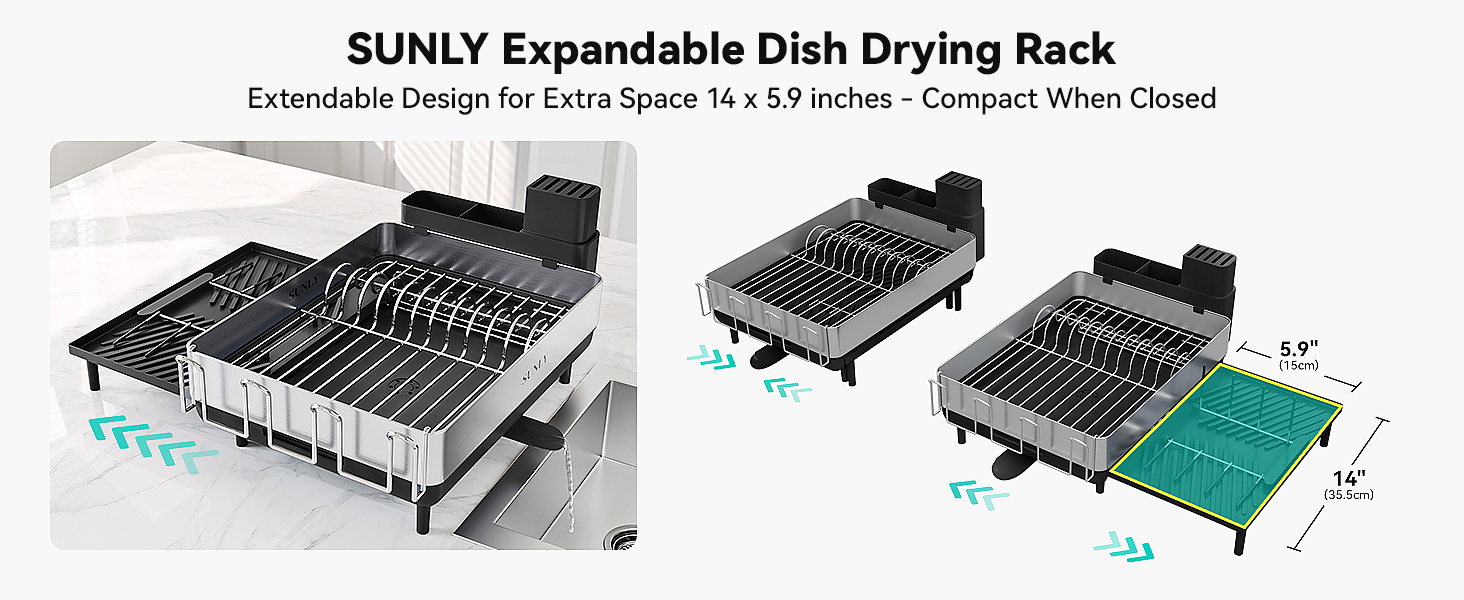 Expandable Dish Drying Rack_Large Dish Racks for Kitchen Counter_Stainless Steel Dish Drainers