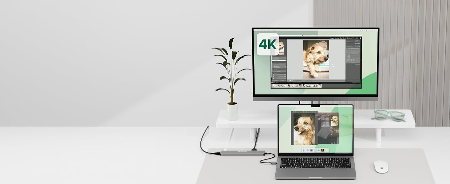 Plugable USB-C Hub highlighting 4K 60Hz HDMI port for adding a second screen to laptops