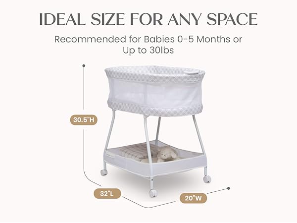 Bondi Adjustable Height Bedside Beechwood Bassinet, Tan