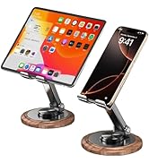 ZYEUNAGNB Adjustable Cell Phone Stand,Wooden Base Aluminum Desktop Cellphone Stand,Foldable Porta...