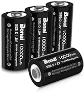 BONAI Rechargeable D Cells 10,000mAh 1.2V Ni-MH High Capacity High Rate D Size Battery (4-Counts)