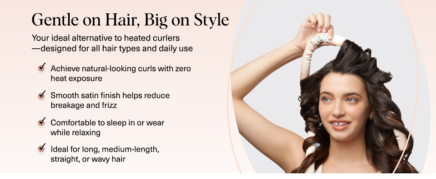 Kitsch Satin Heatless Curling Set eatless Hair Curler for Wome In Satin Scrunchies Sunset