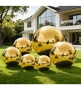 Gold 6PCS Inflatable Mirror Ball,Reusable PVC Mirror Balls Large Event Decoration Hanging&amp;Standin...
