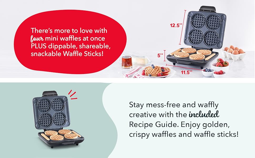 multi mini maker, mini waffle, breakfast, 4 mini waffles, no drip