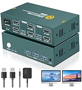 HDMI KVM Switch 2 Monitors 2 Computers,4K@60HZ 2 Port Dual Monitor KVM Switch with 3 USB3.0 Ports