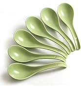 Asian Soup Spoons - YFWOOD 6.75 Inch Ceramic Ramen Spoon,Green Chinese Soup Spoons,With Deep Oval...