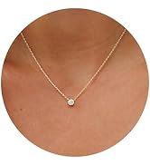 Galis Dainty Necklace - Gold Plated 18" Choker for Women with Dainty Small Round Faux Diamond Pen...
