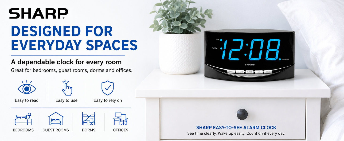 Easy to See. EZ Alarm bedroom bedside. office kitchen older bright easy to see large numbers