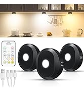 WILLED Puck Lights with Remote Control,3 Colors Under Cabinet Lighting Wireless,Rechargeable Batt...