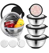 E-far Mixing Bowls with Lids Set, 15PCS Stainless Steel Mixing Nesting Bowl with Colander &amp; 3 Met...