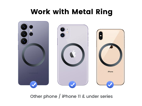 Work with Non-Magsafe Phones and Cases Included Metal Rings Car Phone Mount