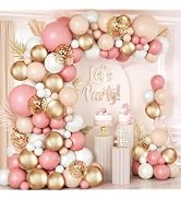 Dusty Pink Blush Balloon Arch Kit, Retro Pink Nude Matte White Metallic Gold Balloons and Gold Co...