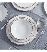 LEHAHA Farmhouse White Melamine Plates and Bowls Set, White dishes Rustic Farmhouse Dinnerware Se...