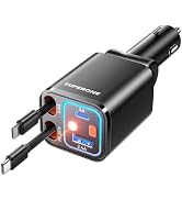 SUPERONE Retractable Car Charger, 69W USB C Fast Charging with Starry Light | 2 Retractable Cable...