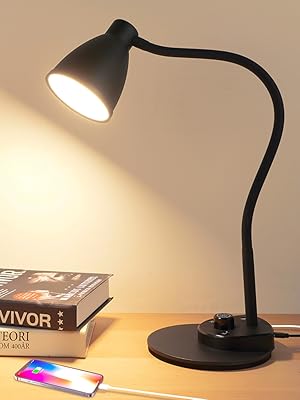 LED Desk Lamp with USB Charging Port Reading Light Task Lamp Flexible Gooseneck Table Lamp