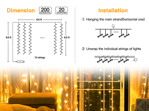 string lights bedroom with remote