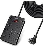 Power Strip Surge Protector, HUNIAN Flat Plug 15 Ft Long Extension Cord with 8 Widely Spaced Outl...