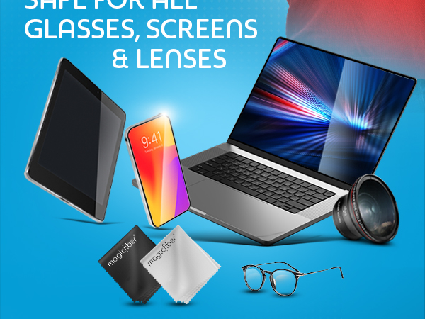 2 Premium Microfiber cloths. Safe for all Glasses, screens and lenses.