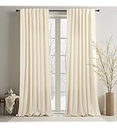 Cream Beige Velvet Curtain 84 Inch Length 2 Panel Back Tab Pocket Solid Soft Textured Luxury Drap...