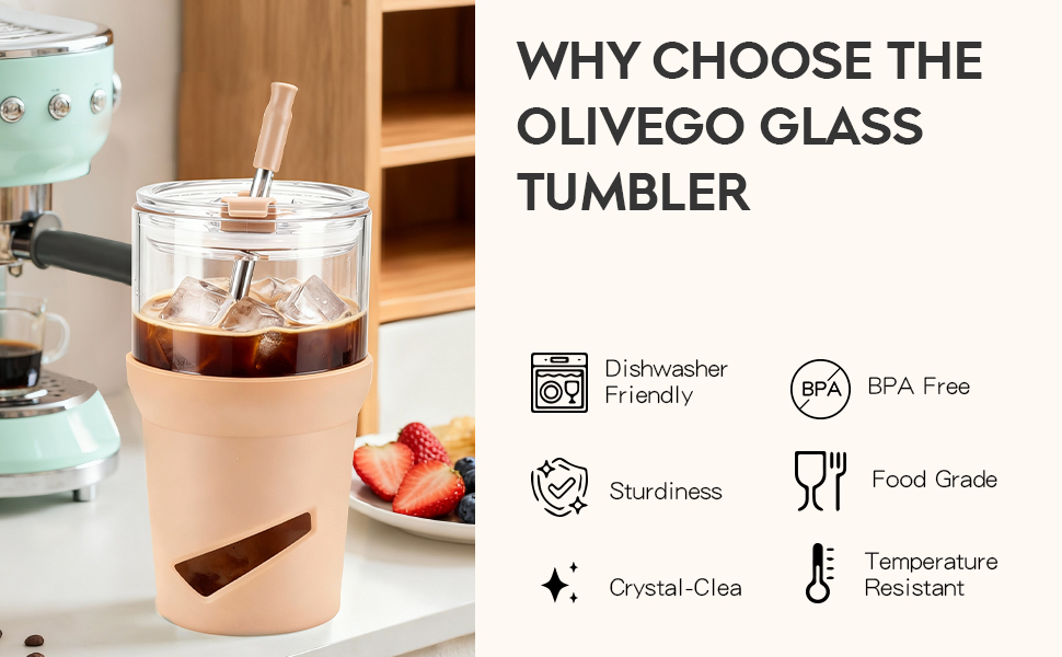 Glass Tumbler with Lids and Straws, 20 oz Iced Coffee Cup and Smoothie Cup