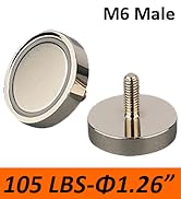 MUTUACTOR 92lbs Neodymium Round Magnets Heavy Duty,2Pack Strong Cup Magnets with M6 Male Threaded...