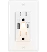 USB C Outlets with Night Lights Built in,Greencycle 1PK 15Amp High Speed Night Light Wall Outlet,...