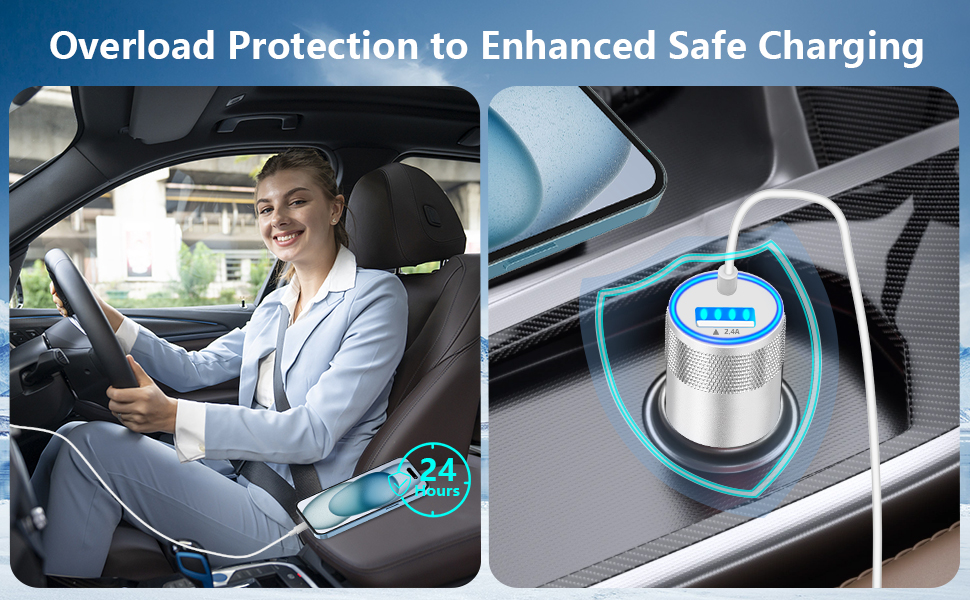 MFi Certified 4.8A Dual USB Power Cigarette Lighter Adapter iPhone Car Charger Fast Charging