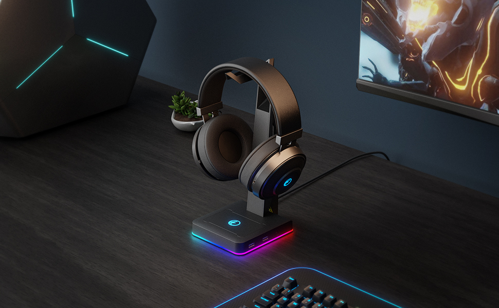 IFYOO RGB Gaming Headset Stand with 2 USB Ports, Game Headphone Mount for PC, Xbox One, PS4, Switch