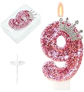 Number 9 Pink Crown Birthday Candles &amp; Cake Topper - Pink Crown Themed Number Candles Birthday Ca...