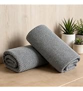 Oliven 2 Pcs Gray Hand Towel Set 16"x31" Soft Highly Absorbent Quick Dry Bathroom Towels Polyeste...