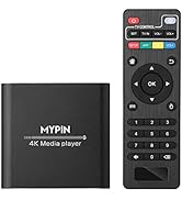 4K Media Player with Remote Control, Digital MP4 Player for 8TB HDD/USB Drive/TF Card/H.265 MP4 P...