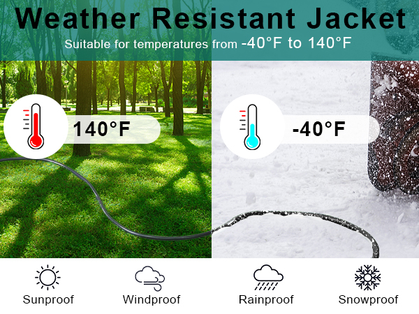 15FT Black Outdoor Extension Cord - SJTW 16AWG Weatherproof Grounded 3Prong Extension Cord