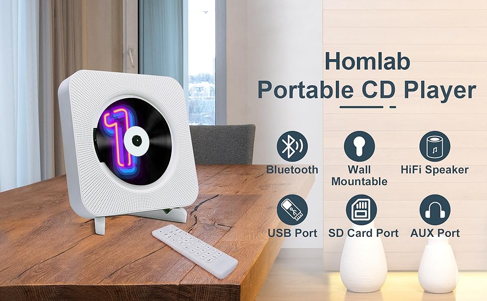Wall Mountable CD Player Bluetooth Desktop CD Player Speakers