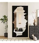 Full-Length Mirror Free Standing Leaning Mirror with Artistic Black Abstract Overlay Deco, 55