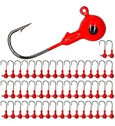 UperUper 50pcs Fishing Jig Heads Set, Red Round Ball Fishing Jig Head Hooks for Saltwater Freshwa...