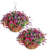 HyeFlora 2 Set Artificial Outdoor Flowers Hanging Basket, Faux Hanging Plants for Outside Spring ...
