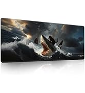 Funny Black Cat Mouse Pad, Abstract Quirky Cat and Shark Mousepad - Large Non-Slip Desk Mat for O...