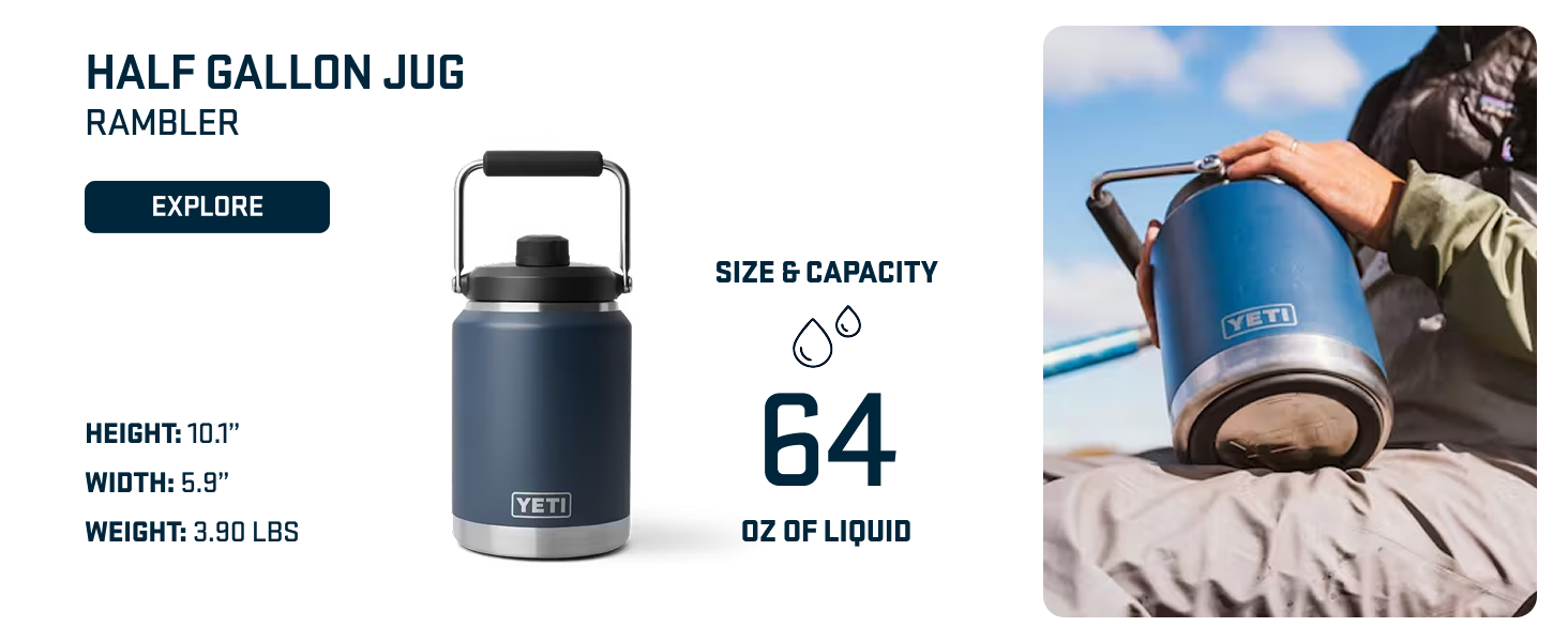 half gallon rambler jug holds 64 ounces