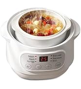 Natudeco 1L Electric Stew Pot Slow Cookers Electric Stew Cooker Ceramic Liner with Lid Ceramic Ca...