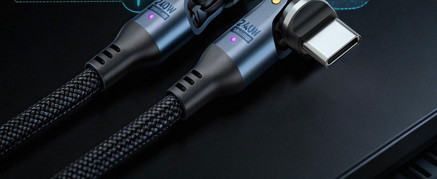 invisible standusb c lightning charger cable, 240w swivel charging cable for iphone