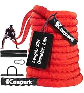 Battle Ropes for Home Gym Exercise - 1.5 Inch Diameter 30FT Red Battle Rope Workout Exercise Trai...