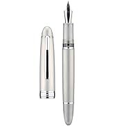 Asvine J16 Brushed Titanium Fountain Pen Jowo Medium Nib Piston Filling, Ink Window, Wrench &amp; Box