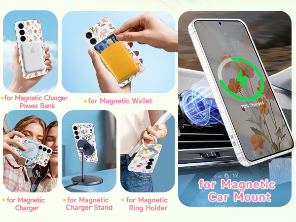 4(3)-compatible with magsafe car mounts magnetic wallet power bank phone case for samsung