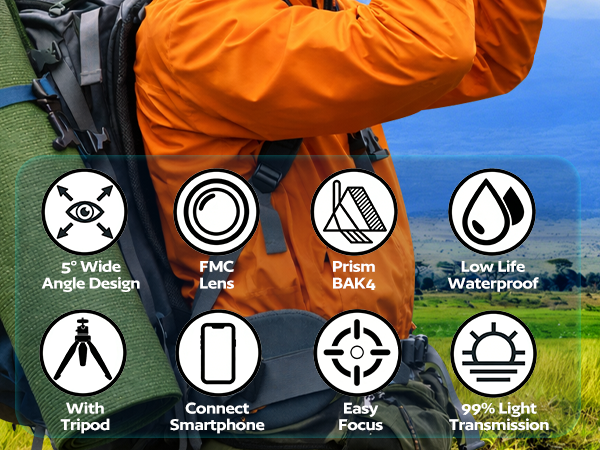 12x42 HD Binoculars for Adults High Powered Compact for Hunting Gear Beach Vacations Essential