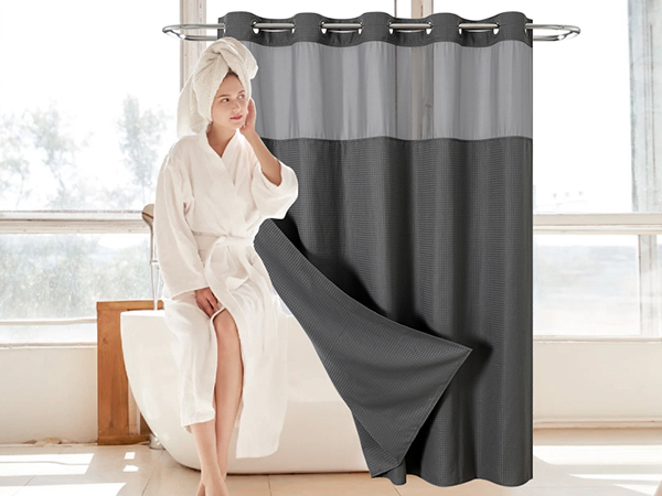 dark grey waffle shower curtain