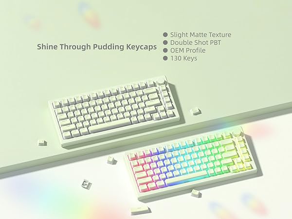 Womier Mechanical Keybaord Keycaps Pudding, PBT Cute Keycaps, Shine Through Key Cap
