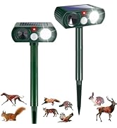 2 Pack Ultrasonic Animal Repeller Outdoor Cat Repellent Solar Deer Repellent Devices Waterproof M...