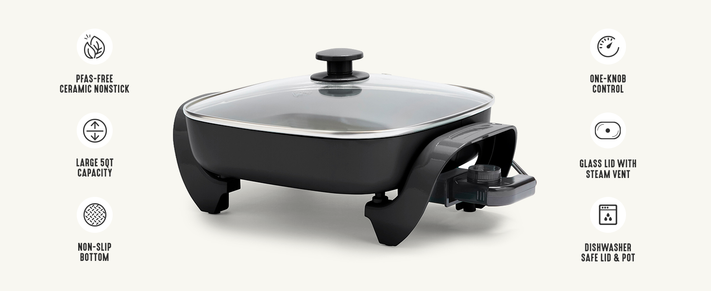 GreenLife, Ceramic Nonstick, PFAS-Free, Non-Toxic, Electric Skillet, Electrics