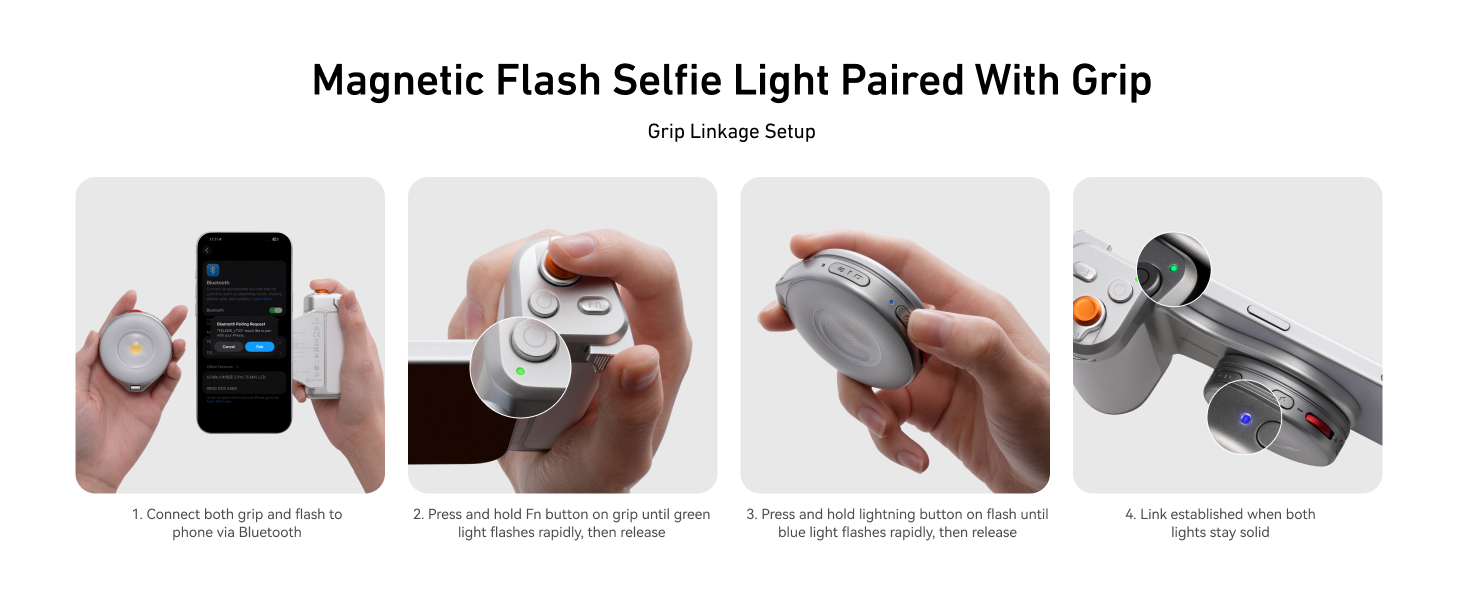 magnetic phone camera grip with selfie light